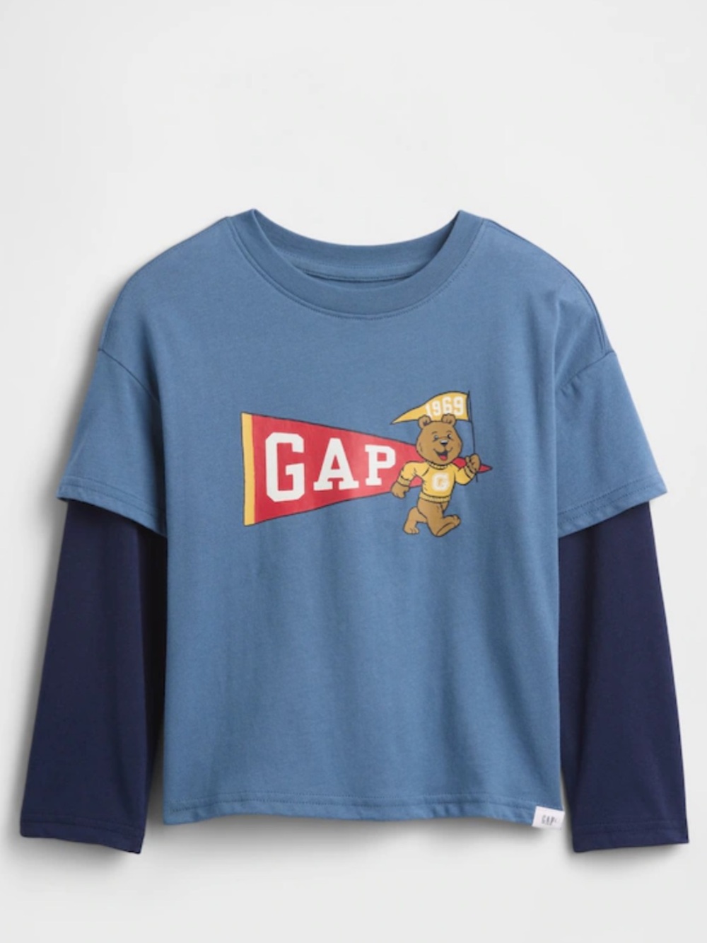 GAP Kids' Blue Layered-Look Bear Graphic Long-Sleeve Tee